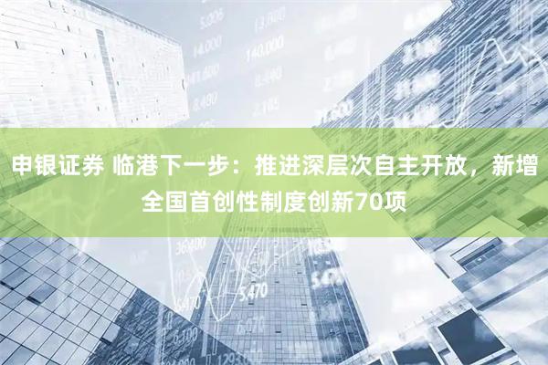 申银证券 临港下一步：推进深层次自主开放，新增全国首创性制度创新70项